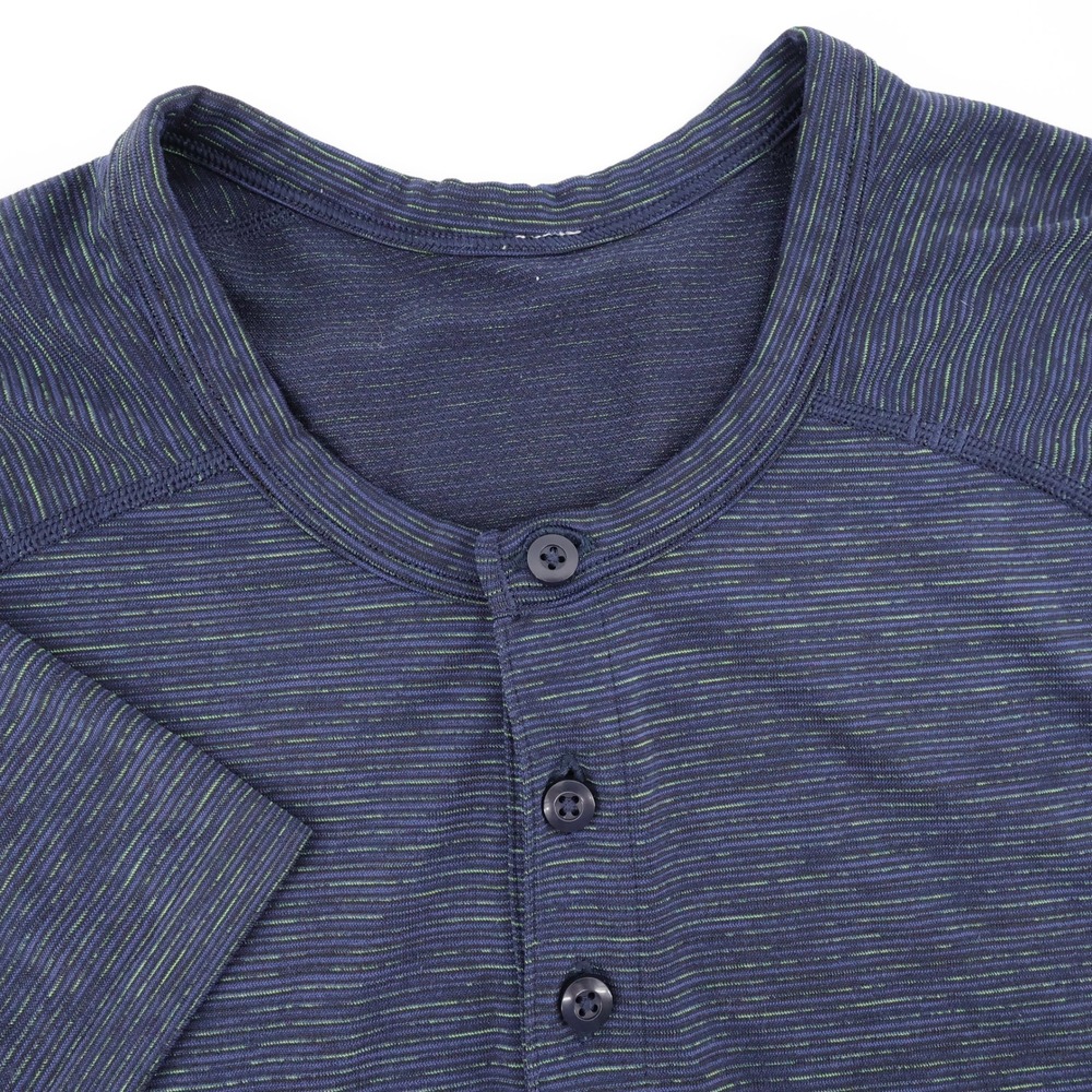 Lululemon Metal Vent Tech Henley Space Dye Shirt Navy Blue Short Sleeve Mens L